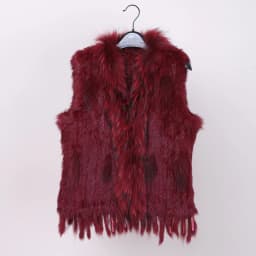 VR001 Womens Natural Real Rabbit Fur Vest With Raccoon Fur Collar Waistcoat/jackets Rex Rabbit Knitted Winter