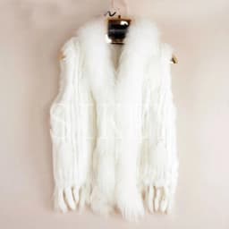VR001 Womens Natural Real Rabbit Fur Vest With Raccoon Fur Collar Waistcoat/jackets Rex Rabbit Knitted Winter