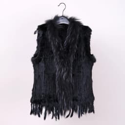 VR001 Womens Natural Real Rabbit Fur Vest With Raccoon Fur Collar Waistcoat/jackets Rex Rabbit Knitted Winter