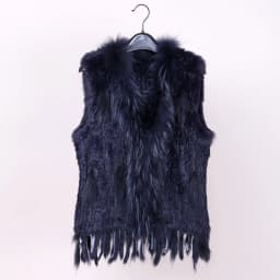VR001 Womens Natural Real Rabbit Fur Vest With Raccoon Fur Collar Waistcoat/jackets Rex Rabbit Knitted Winter