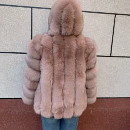 HUAQIUMEISI Women's Vertical Hooded Real Fox Fur Coat for Winter Fashion Natural Fur Jacket Vertical Hooded Raccoon Fur Coat