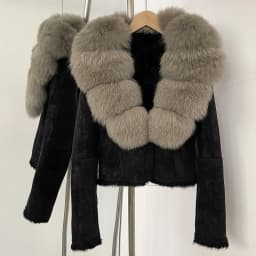 OFTBUY Fashion Short New Autumn Winter Fur Clothing Real Rabbit Fur Liner Suede Jacket Women Natural Fox Fur Collar Coat Female