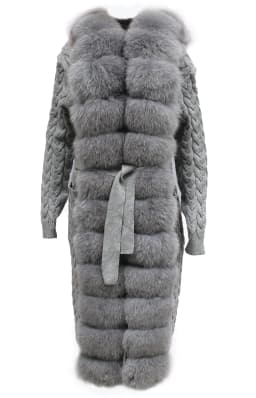 Natural Fox Fur Cardigan Long Women Winter Knitted Sweater With Hood Female
