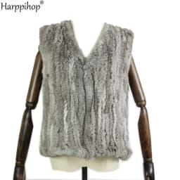 New knitted Rabbit fur vest gilet sleeveless garment waistcoat natural brown /grey/black