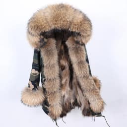 Maomaokong Natural Real Fur Lining Winter Women Jacket Long Fox Fur Coat Raccoon Fur Collar Hooded Thick Black Waterproof Parkas