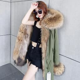 Maomaokong Natural Real Fur Lining Winter Women Jacket Long Fox Fur Coat Raccoon Fur Collar Hooded Thick Black Waterproof Parkas
