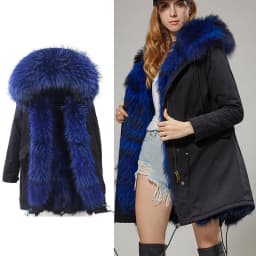 Maomaokong Natural Real Fur Lining Winter Women Jacket Long Fox Fur Coat Raccoon Fur Collar Hooded Thick Black Waterproof Parkas