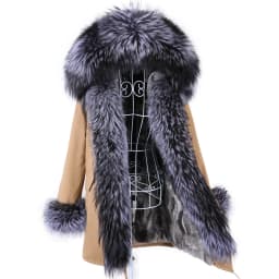 MAOMAOKONG 2026 Removable Real Fox Fur Collar Coats Woman Winter Jacket Hooded Rabbit fur lining Long Parkas Female Clothes
