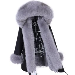 MAOMAOKONG 2026 Removable Real Fox Fur Collar Coats Woman Winter Jacket Hooded Rabbit fur lining Long Parkas Female Clothes