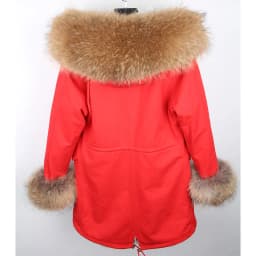 Maomaokong Women's Winter Coat with Natural Raccoon Fur Collar And Natural Rabbit Fur Lining in Red Army Green