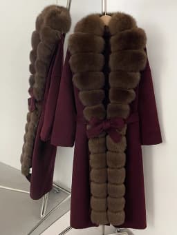 OFTBUY Belt Natural Fur Collar Woolen Jacket New Autumn Winter Clothes Women Long Big Fox Fur Pinnacle 100% Wool Coat Female
