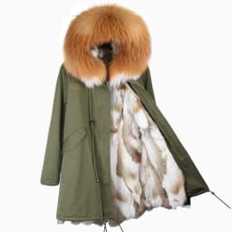 MAOMAOKONG Fashion Women's Real Rabbit Fur Lining Winter Jacket Coat Natural Fox Fur Collar Hooded Long Parkas Female Outwear
