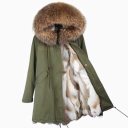 MAOMAOKONG Fashion Women's Real Rabbit Fur Lining Winter Jacket Coat Natural Fox Fur Collar Hooded Long Parkas Female Outwear
