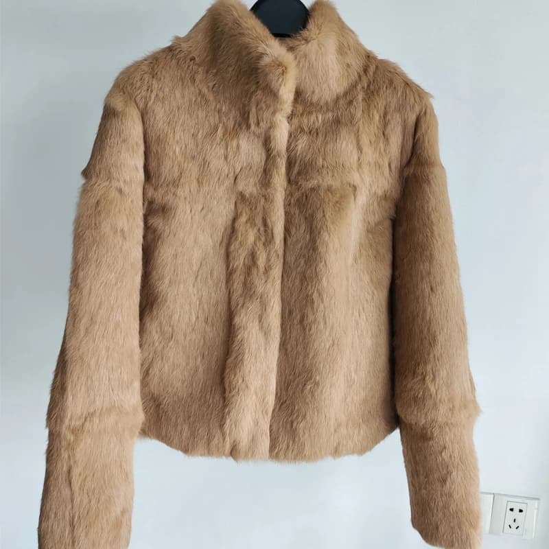 Mandarin Collar Style Design Women 100% Real Rabbit Fur Coat 2024 New Arrival Natural Fur Overcoat NZ150