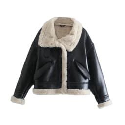 Cool ort Biker Sle Winter Jaet Fur Leather Inteated Street Sle Women's Thiened Straight Tube Design Coat