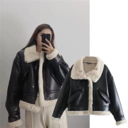 Cool ort Biker Sle Winter Jaet Fur Leather Inteated Street Sle Women's Thiened Straight Tube Design Coat