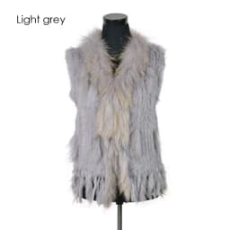 VR001-17 Womens Natural Real Rabbit Fur Vest With Raccoon Fur Collar Waistcoat/jackets Rex Rabbit Knitted