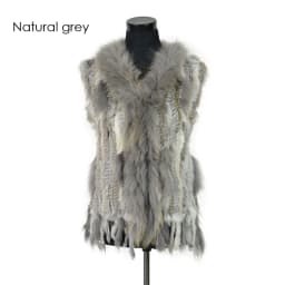 VR001-17 Womens Natural Real Rabbit Fur Vest With Raccoon Fur Collar Waistcoat/jackets Rex Rabbit Knitted
