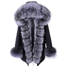 MAOMAOKONG 2026 Winter Women Coat Natural Fox Fur Collar Cuff Black Jackets Outwear Thick Luxury Real Fur Parka Women's Fur Coat
