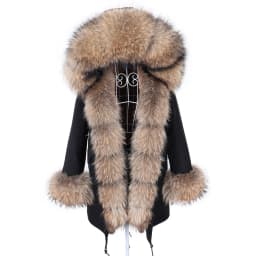 MAOMAOKONG 2026 Winter Women Coat Natural Fox Fur Collar Cuff Black Jackets Outwear Thick Luxury Real Fur Parka Women's Fur Coat