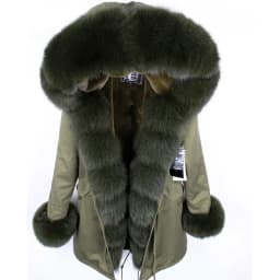 MAOMAOKONG 2026 Winter Women Coat Natural Fox Fur Collar Cuff Black Jackets Outwear Thick Luxury Real Fur Parka Women's Fur Coat