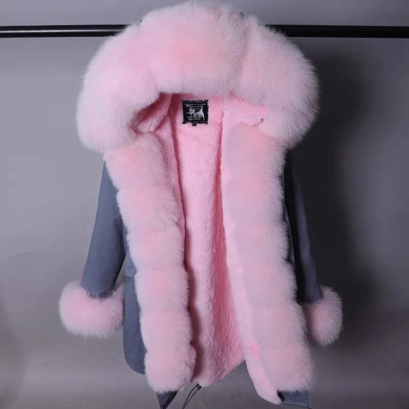 MAOMAOKONG 2026 Winter Women Coat Natural Fox Fur Collar Cuff Black Jackets Outwear Thick Luxury Real Fur Parka Women's Fur Coat