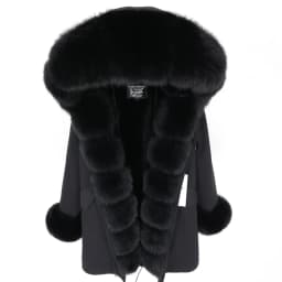 MAOMAOKONG 2026 Winter Women Coat Natural Fox Fur Collar Cuff Black Jackets Outwear Thick Luxury Real Fur Parka Women's Fur Coat