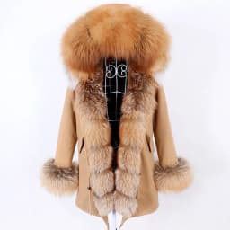 MAOMAOKONG 2026 Winter Women Coat Natural Fox Fur Collar Cuff Black Jackets Outwear Thick Luxury Real Fur Parka Women's Fur Coat