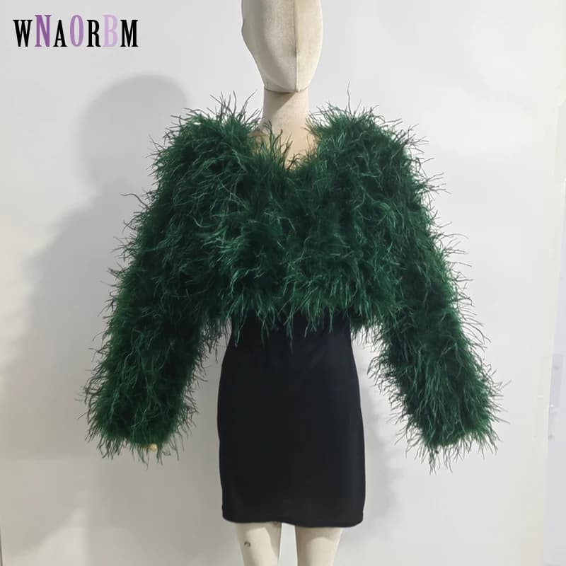 New Style Women's Coat 38 Cm 100% Natural Ostrich Hair Women's Sexy Real Ostrich Feather Ostrich Feather Jacket Long Sleeve