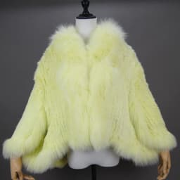 Fashion New Style Real Genuine Natural Knitted Rabbit Fur Shawl Coat With Fox Fur Collar Women's Fashion Knit Jacket Cape