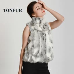New Women Real Natural Rabbit Fur Zipper Vest High collar Fur Waist vest wfp400 Female Top
