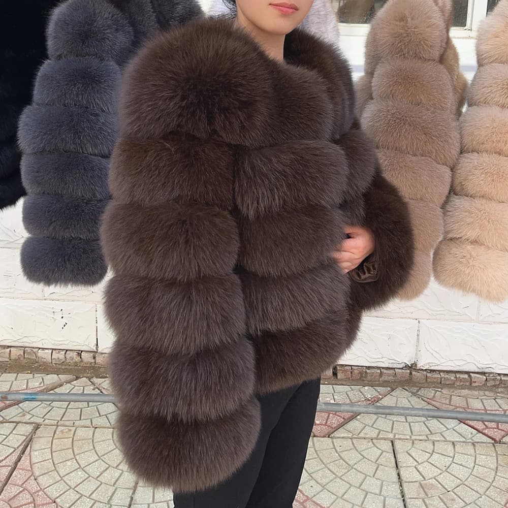 QUEENTINA 50cm Real Fox Fur Coat Women'S New Fashion Winter Furry 2025 Leather And Skin White Clothing Natural New & Jackets