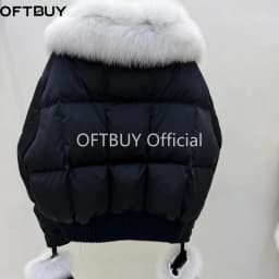 OFTBUY Real Fox Fur Collar Detachable Fur Gloves Winter Solid Puffer Color Outerwear Women Cropped Bomber Duck Down Jacket