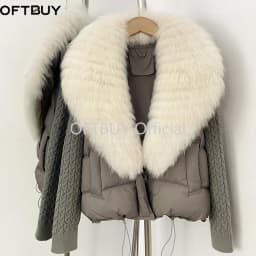 OFTBUY Women New Winter Real Fur Collar Natural Fur Cropped Warm Puffer Coat Duck Down Jacket Female Fashion Casual Outerwear