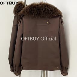 OFTBUY 2026 New Winter Women Real Lamb Fur Collar Duck Down Parka Female Warm Puffer Jacket Chic Fashion Casual Coat Outerwear