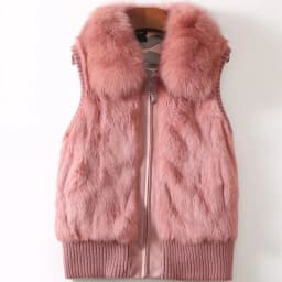 Women's Genuine Real Rabbit Fur Fox Fur Collar Knitting Women's Winter vest Fur Jacket Casual Short Outwear Slim with zipper