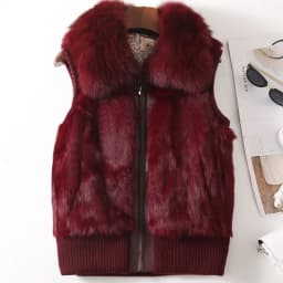 Women's Genuine Real Rabbit Fur Fox Fur Collar Knitting Women's Winter vest Fur Jacket Casual Short Outwear Slim with zipper