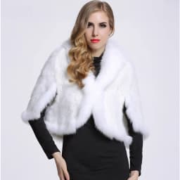 New Real Genuine Natural Knitted Mink Fur Shawl Coat With Fox Fur Collar Women's Fashion Knit Jacket Cape