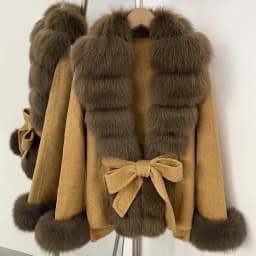 OFTBUY New Luxury Warm Winter Clothing with Natural Fox Fur Women 100% Wool Coat Belted Waist Real Fox Fur Woolen Jacket Female