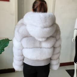 HUAQIUMEISI Natural Fox Fur Hooded Jacket New High Street Women Winter Real Fox Natural Raccoon Fur 3 Rows Hooded Fur Coat