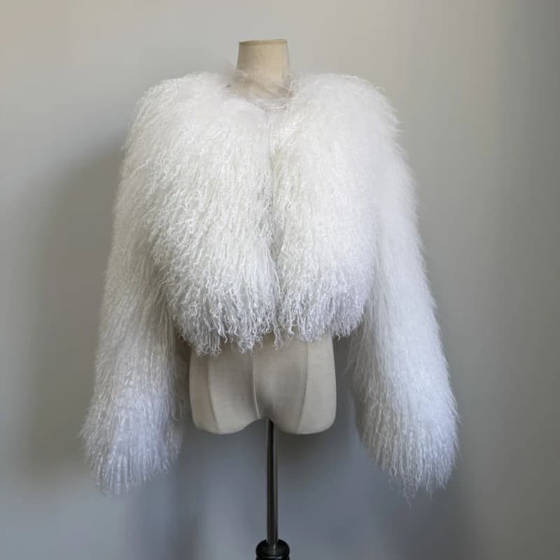 Real fur Colorful Women's Real Mongolia Sheep Fur Jacket With Collar Winter Coat Female