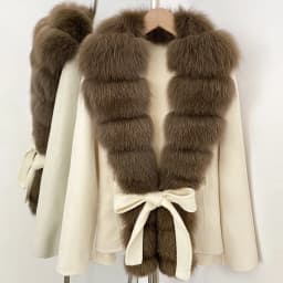 OFTBUY Women 100% Wool Coat New Winter Warm Woolen Overcoat for Women Real Fox Fur Collar Lapel Belted Waist Woolen Jacket Lady
