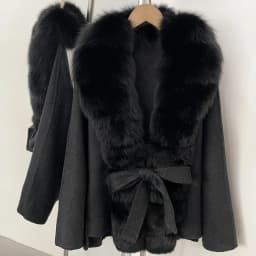 OFTBUY Women 100% Wool Coat New Winter Warm Woolen Overcoat for Women Real Fox Fur Collar Lapel Belted Waist Woolen Jacket Lady