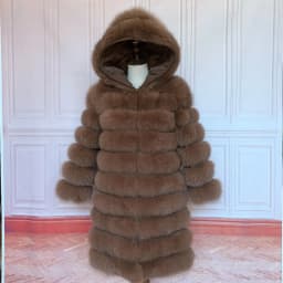 QUEENTINA Hood Fur Coat Women Real Fox Long New Luxury Female Natural Leather Jacket Warm Thick Long Winter Fur Vest Waistcoat