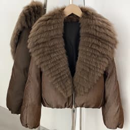 OFTBUY Crop Slouchy Puffer Coat Cozy Outerwear Winter Cascading Fox Fur Collar Coat Women Satin Zipper Duck Down Jacket Female