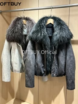 OFTBUY Thick Warm Puffer Coat Women Large Real Natural Raccoon Fur Clothing New 90% White Duck Down Jacket Fashion Female Parkas