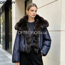 OFTBUY Large Natural Fox Raccoon Fur Parkas Female Outwear Short Puffer Coat Women 2026 New Thick 90% White Duck Down Jacket