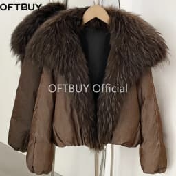 OFTBUY Large Natural Fox Raccoon Fur Parkas Female Outwear Short Puffer Coat Women 2026 New Thick 90% White Duck Down Jacket