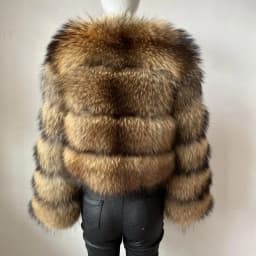 BBEIZIRU Women's Real Raccoon Fur Coat Winter Long Sleeve Natural Luxury Thick Warm Jacket for Fashionable Cold Weather