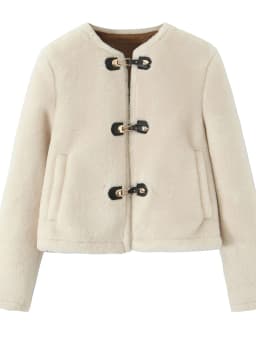 Women's Vintage Style Furry Short Jacket Loose Fit Warm Casual Knot Button Closure Spring 2026 Fashion Ladies' Outerwear